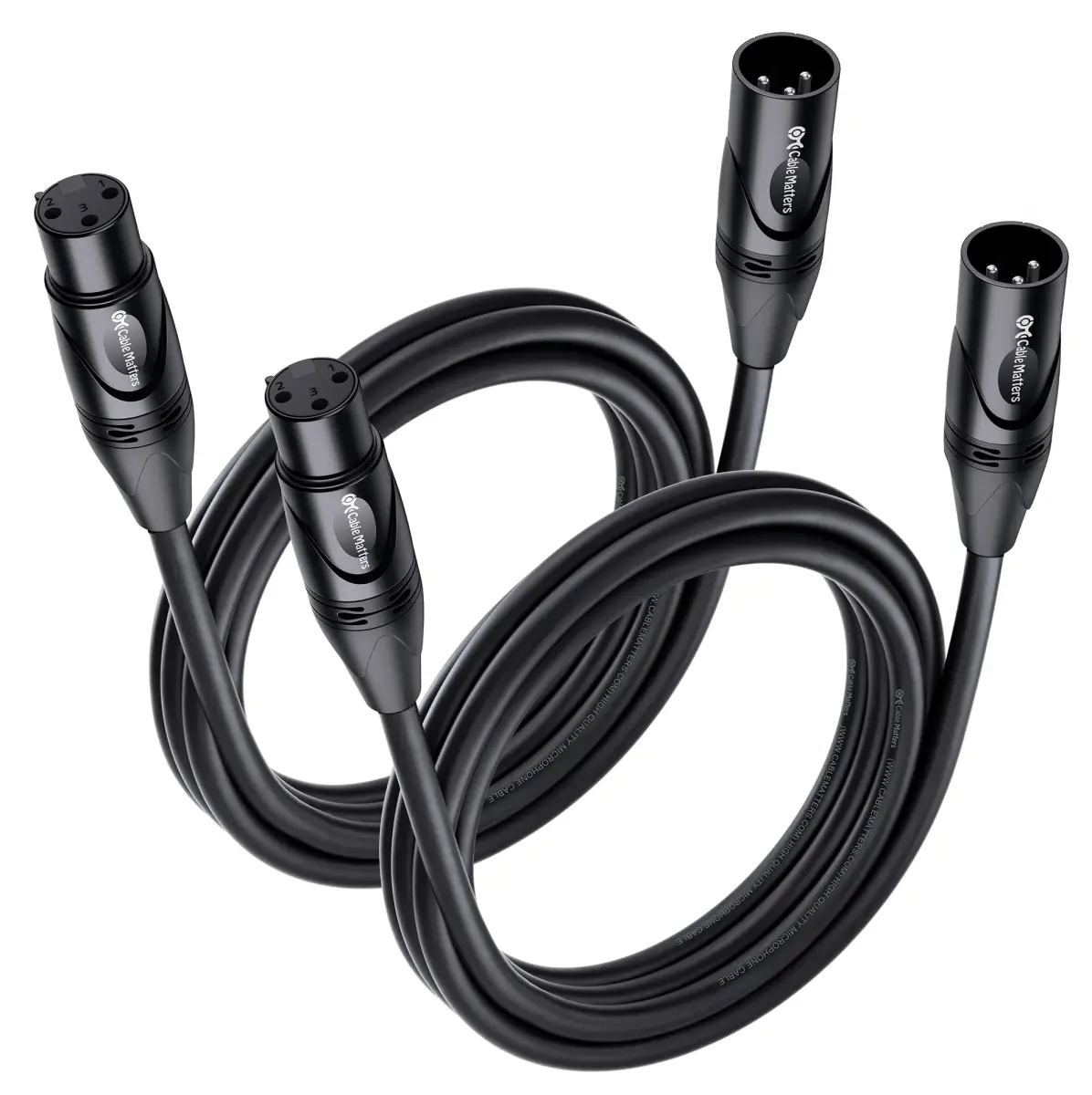 Cable Matters 2-Pack Premium XLR to XLR Microphone Cable, 6ft (1.8m) | Balanced Audio for Studio & Stage - main product image