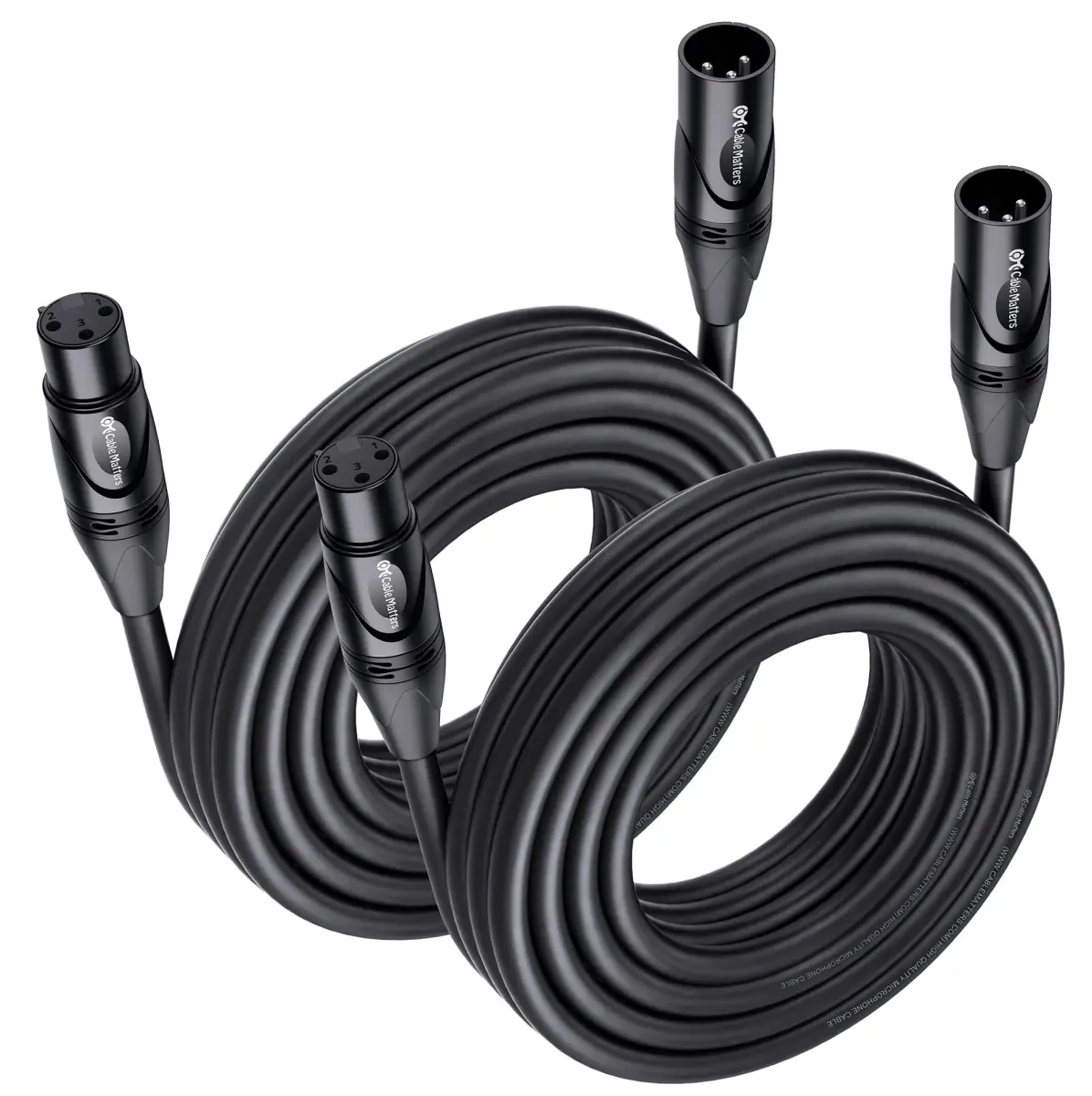 Cable Matters 2-Pack Premium XLR to XLR Microphone Cable 7.62m (25ft) | Balanced M-F, Oxygen-Free Copper, Black - main product image