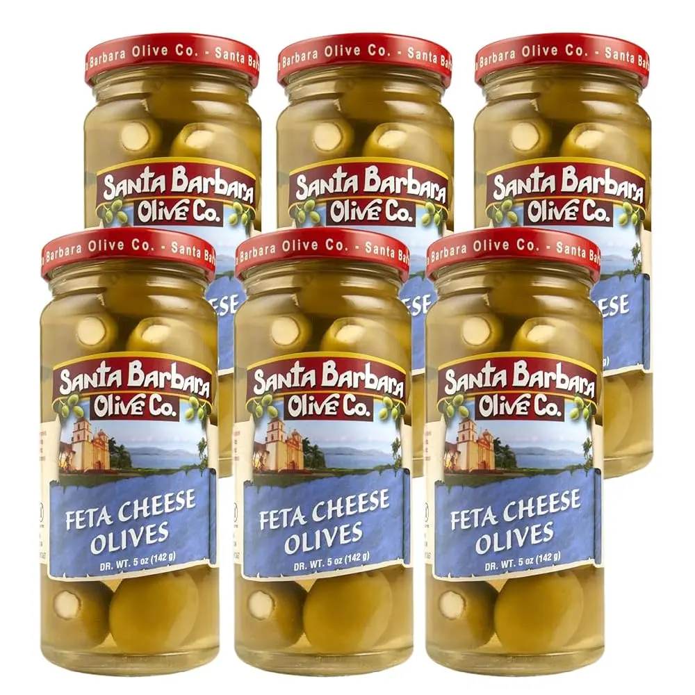 Santa Barbara Olive Co. Feta Cheese Stuffed Green Olives Pack of 6 | Mediterranean Flavor, 5 oz each - main product image