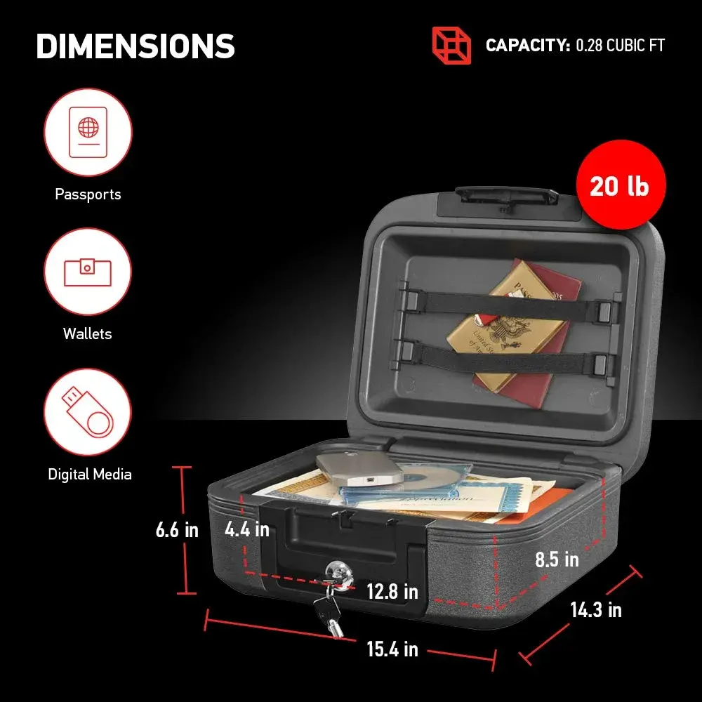 SentrySafe Charcoal Gray Fireproof and Waterproof Safe Box with Key Lock 0.28 cu ft | UL Classified Fire Endurance - view 6