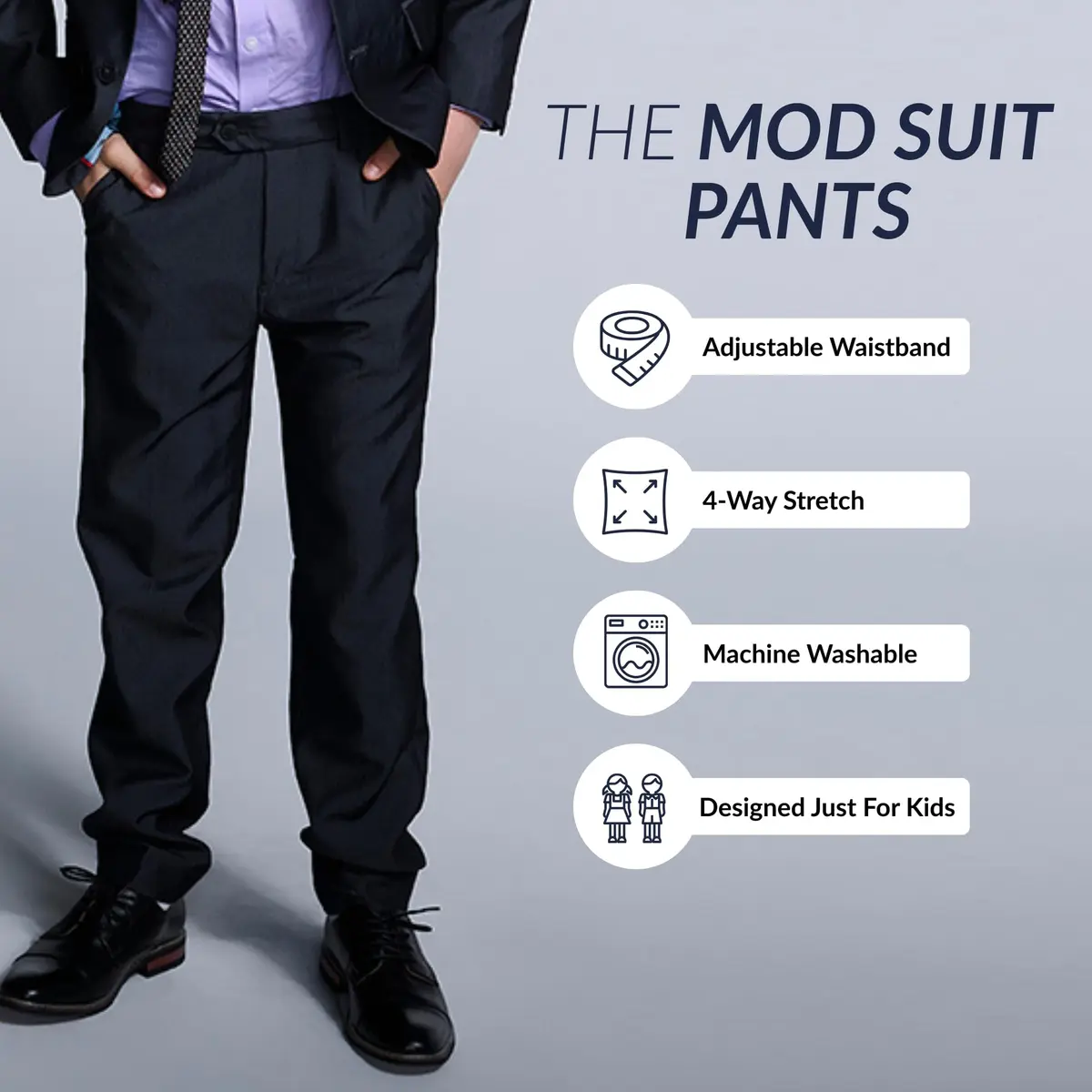 Appaman Boys' Vintage Black Suit Pants 7 | Slim Fit, Mid Rise, Polyester Blend - view 8