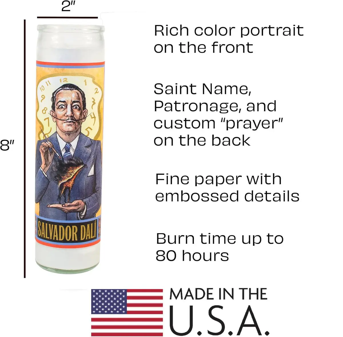 The Unemployed Philosophers Guild Salvador Dali Secular Saint Candle - Unscented 8 Inch Tall Glass Prayer Votive, Made in The USA, Vegetarian Wax - view 3