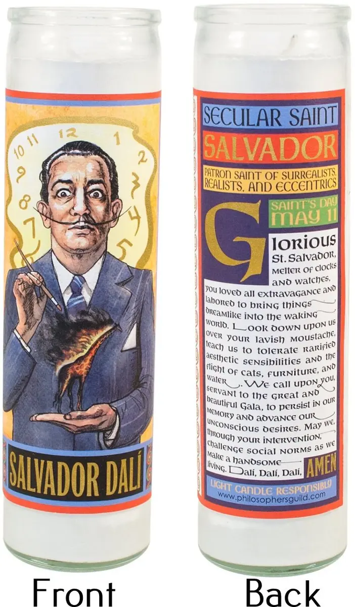 The Unemployed Philosophers Guild Salvador Dali Secular Saint Candle - Unscented 8 Inch Tall Glass Prayer Votive, Made in The USA, Vegetarian Wax - view 4