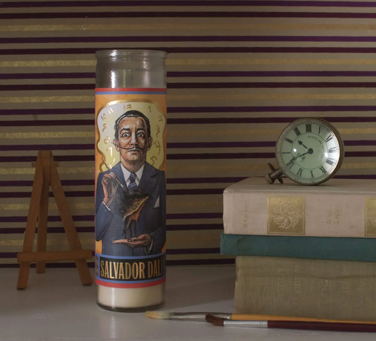The Unemployed Philosophers Guild Salvador Dali Secular Saint Candle - Unscented 8 Inch Tall Glass Prayer Votive, Made in The USA, Vegetarian Wax - main product image