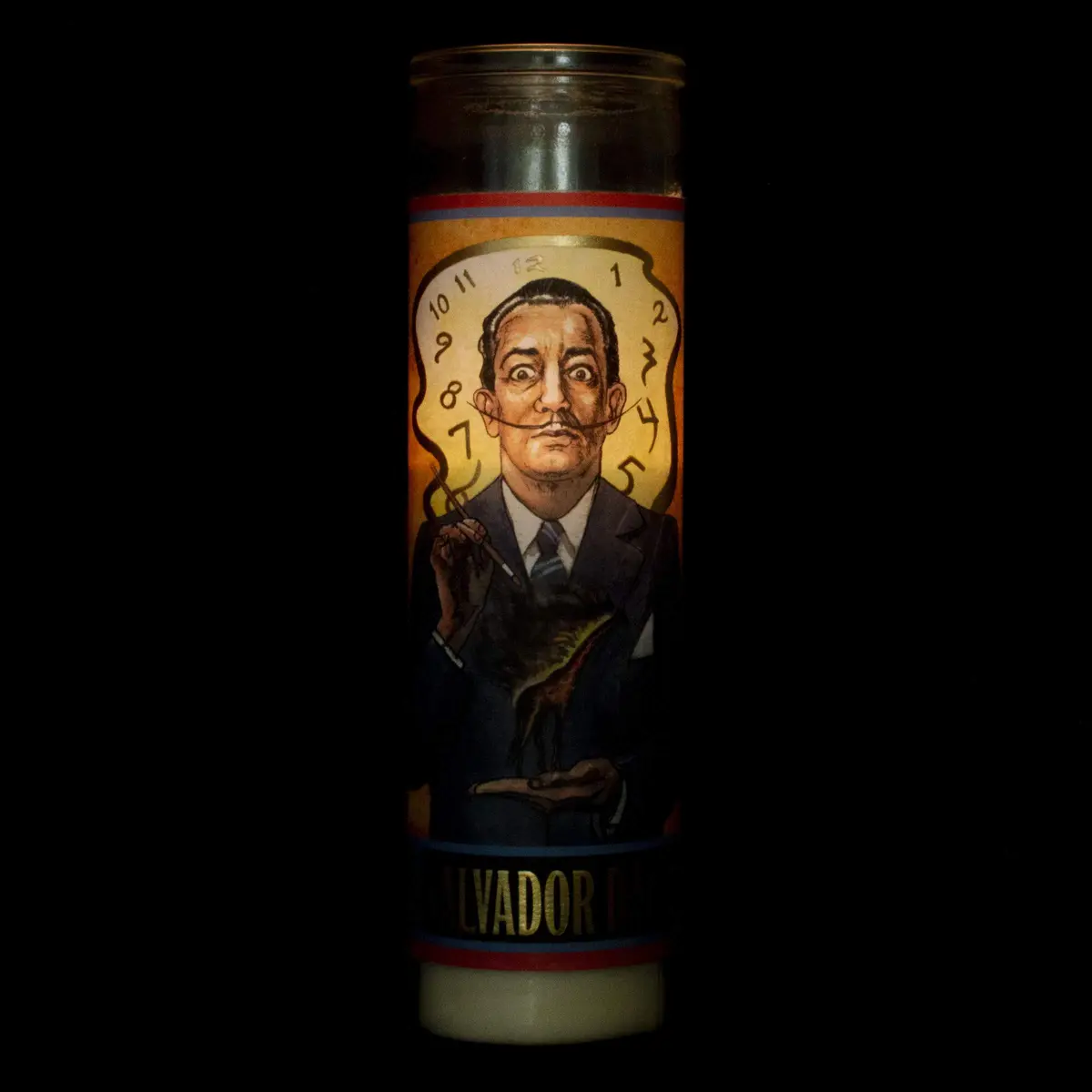 The Unemployed Philosophers Guild Salvador Dali Secular Saint Candle - Unscented 8 Inch Tall Glass Prayer Votive, Made in The USA, Vegetarian Wax - view 2
