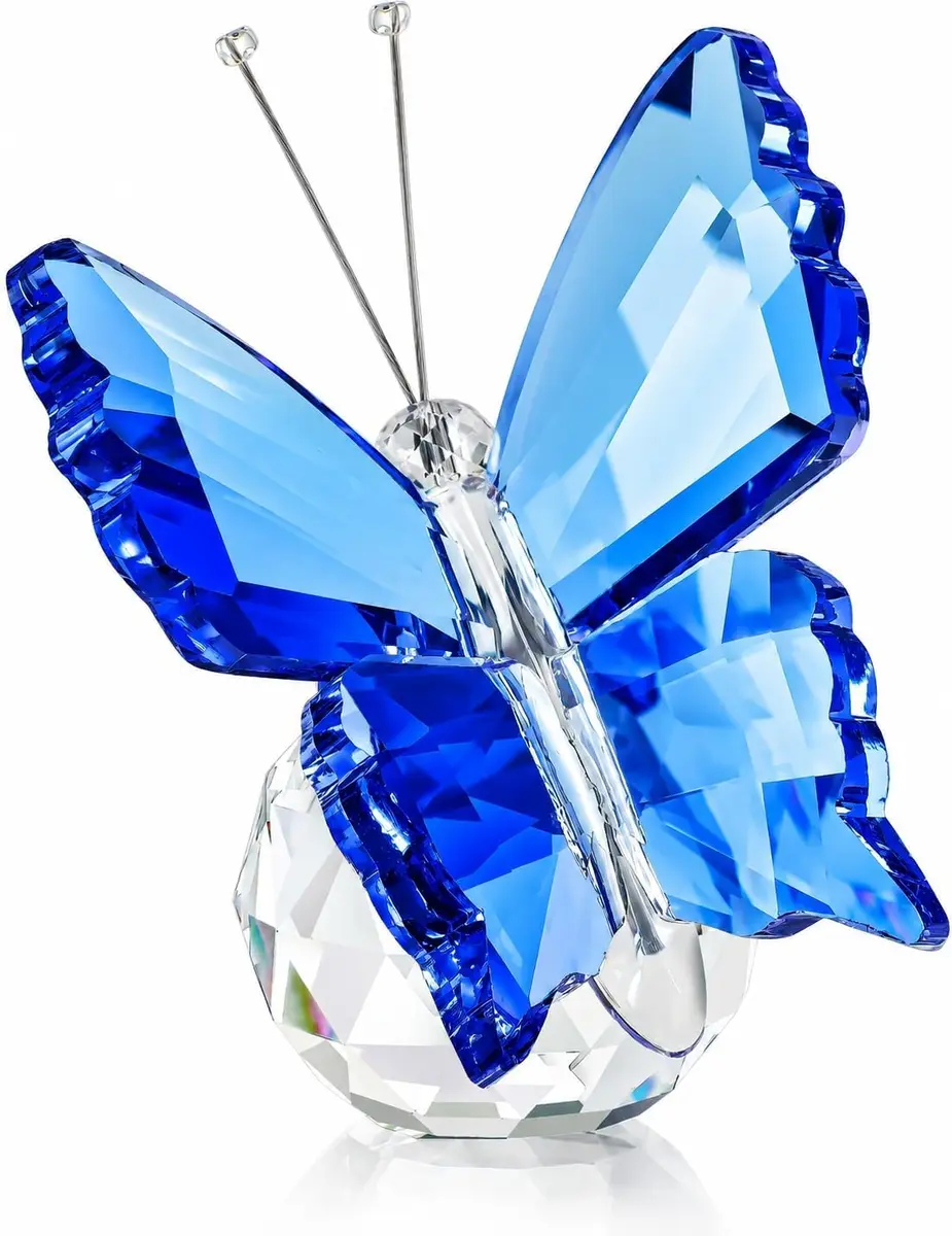 H&D HYALINE & DORA Crystal Flying Butterfly with Crystal Ball Base | Handmade K9 Crystal Ornament (Blue) - main product image