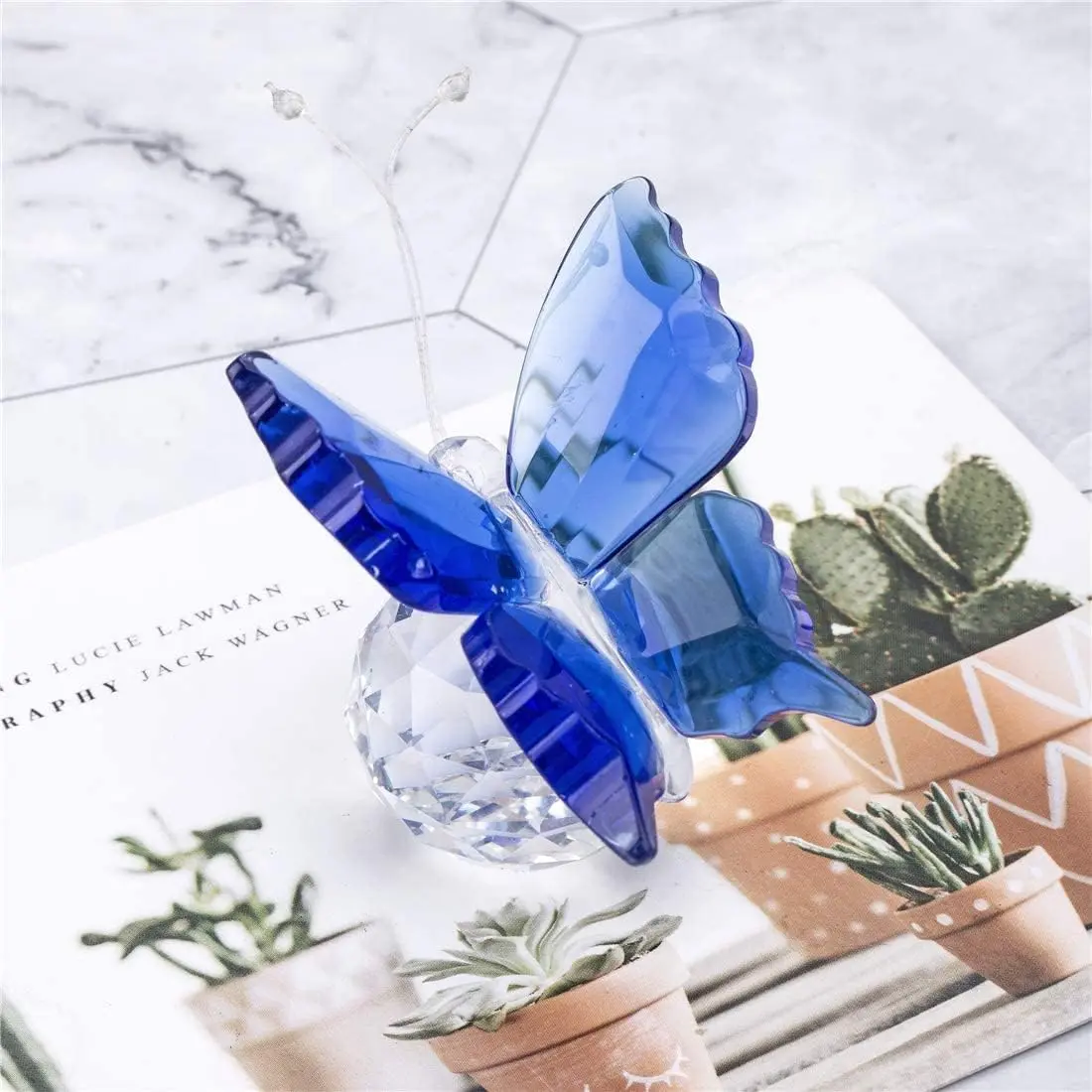 H&D HYALINE & DORA Crystal Flying Butterfly with Crystal Ball Base | Handmade K9 Crystal Ornament (Blue) - view 5