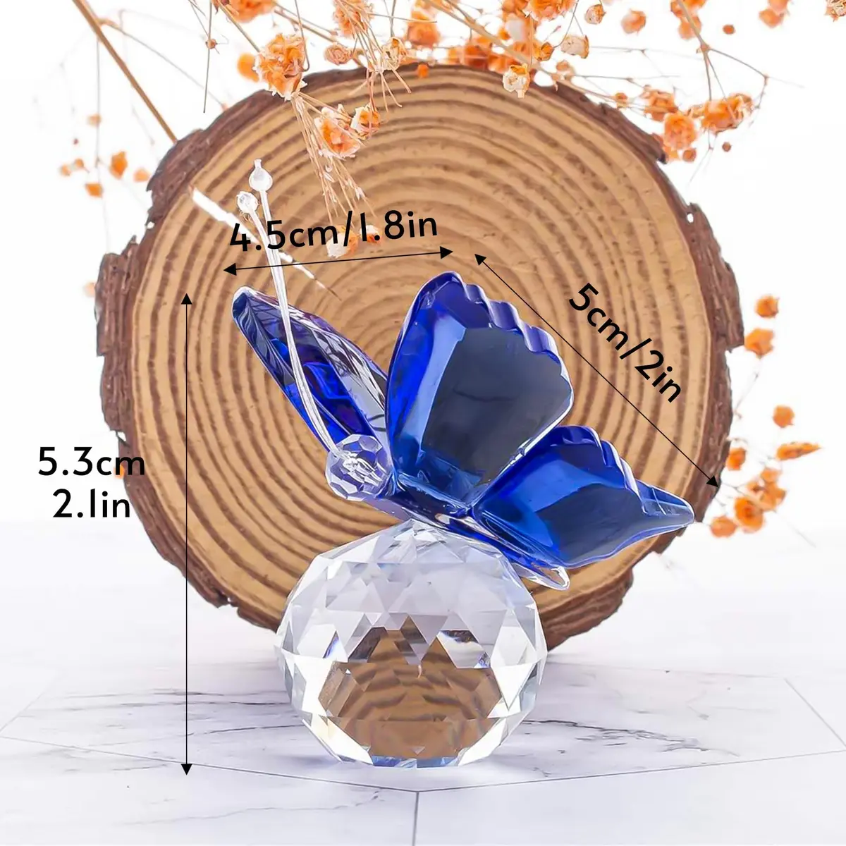 H&D HYALINE & DORA Crystal Flying Butterfly with Crystal Ball Base | Handmade K9 Crystal Ornament (Blue) - view 6