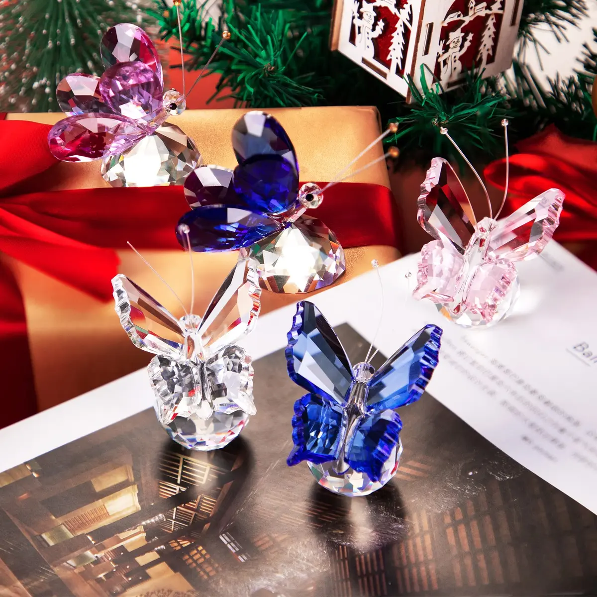 H&D HYALINE & DORA Crystal Flying Butterfly with Crystal Ball Base | Handmade K9 Crystal Ornament (Blue) - view 7