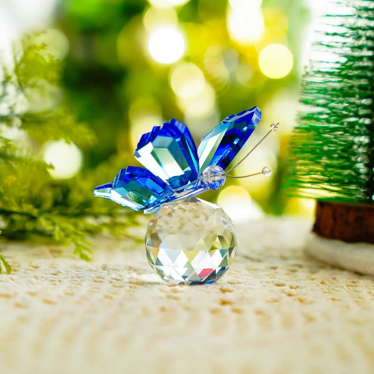H&D HYALINE & DORA Crystal Flying Butterfly with Crystal Ball Base | Handmade K9 Crystal Ornament (Blue) - view 3