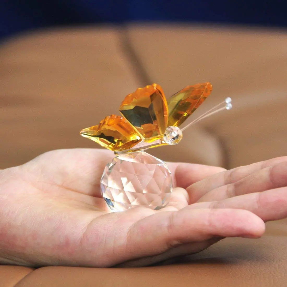 H&D Crystal Flying Butterfly with Crystal Ball Base | Handmade Glass Ornament for Home & Gift (2.1x1.8x2.0 in) - view 7