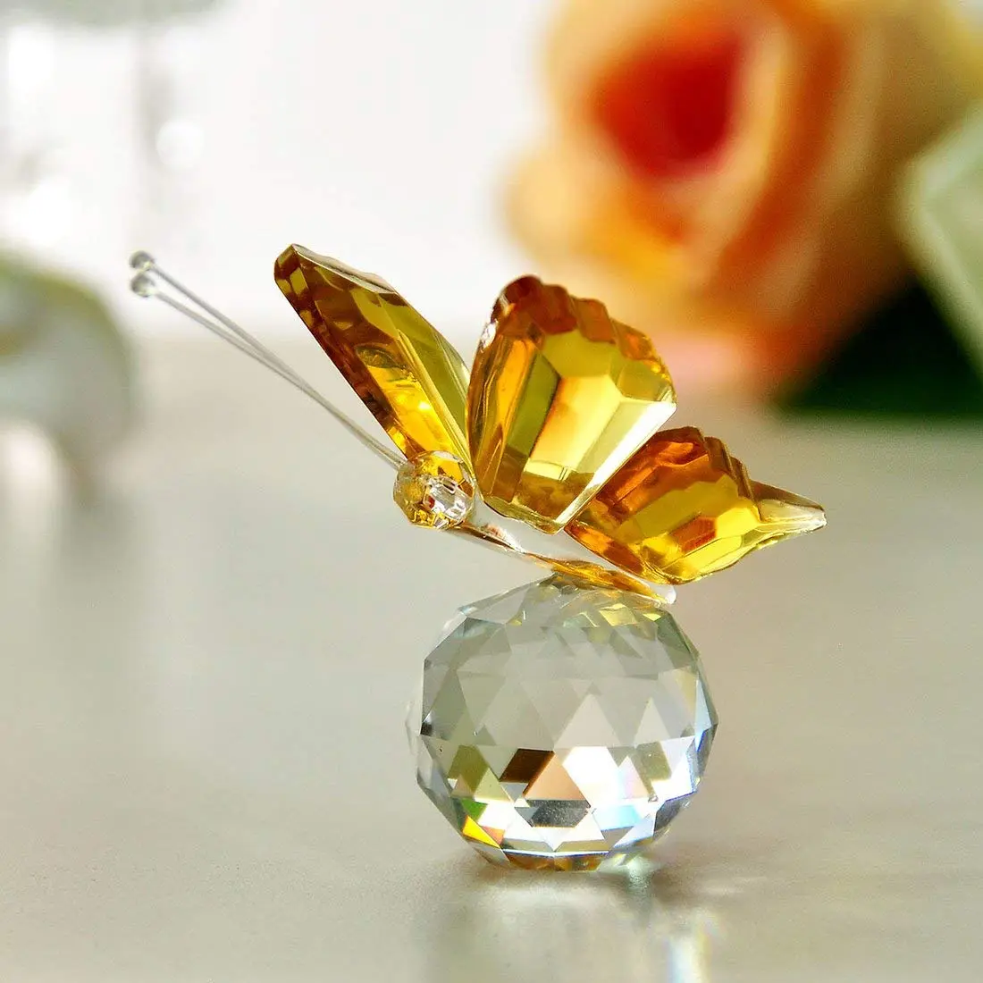 H&D Crystal Flying Butterfly with Crystal Ball Base | Handmade Glass Ornament for Home & Gift (2.1x1.8x2.0 in) - view 8