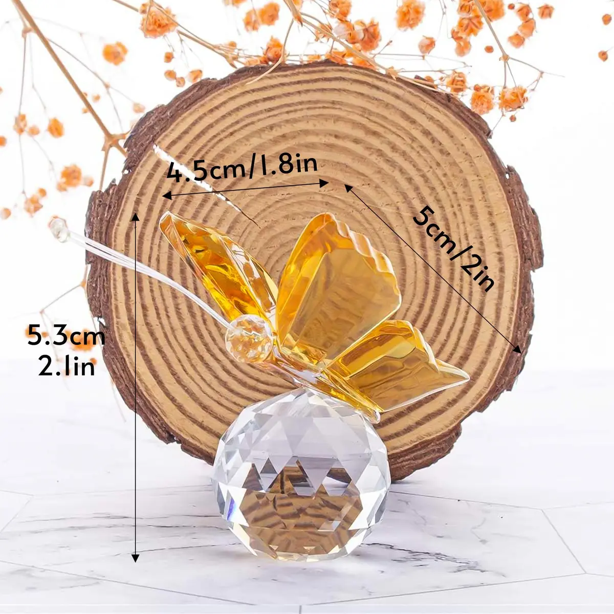 H&D Crystal Flying Butterfly with Crystal Ball Base | Handmade Glass Ornament for Home & Gift (2.1x1.8x2.0 in) - view 2