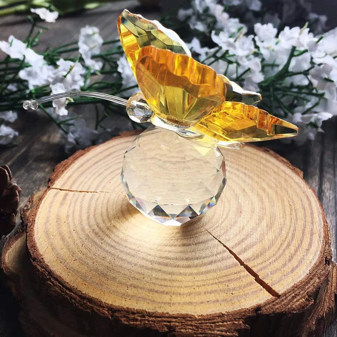 H&D Crystal Flying Butterfly with Crystal Ball Base | Handmade Glass Ornament for Home & Gift (2.1x1.8x2.0 in) - view 3