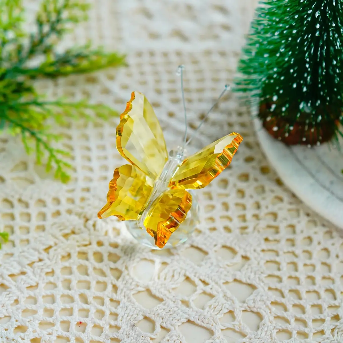 H&D Crystal Flying Butterfly with Crystal Ball Base | Handmade Glass Ornament for Home & Gift (2.1x1.8x2.0 in) - view 4