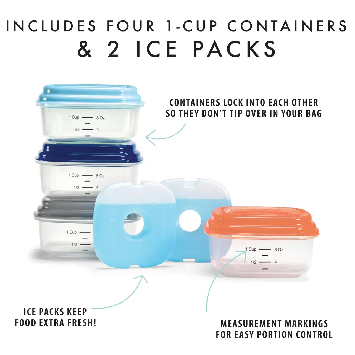 Fit & Fresh Small Plastic Containers With Lids 8 oz | Leakproof Snack & Meal Prep - view 2