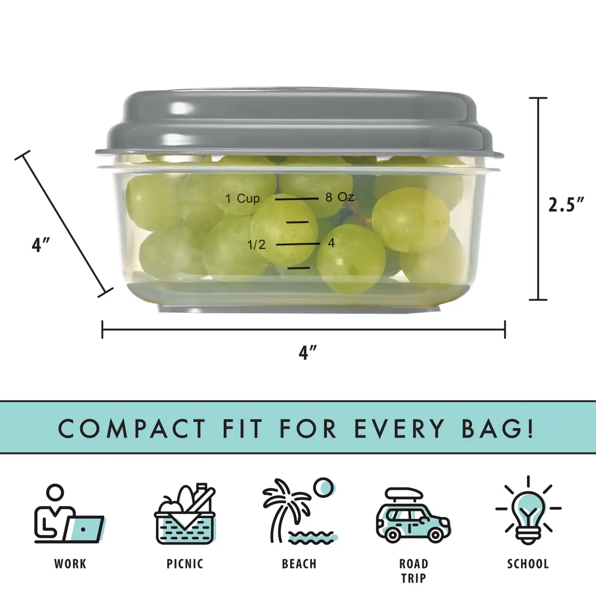 Fit & Fresh Small Plastic Containers With Lids 8 oz | Leakproof Snack & Meal Prep - view 3