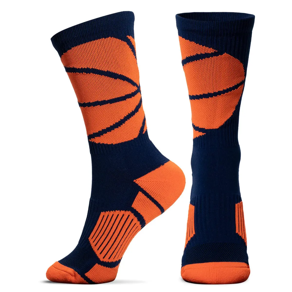 ChalkTalkSPORTS Basketball Socks, Navy Blue & Orange, Adult | Performance Basketball Crew Socks - main product image