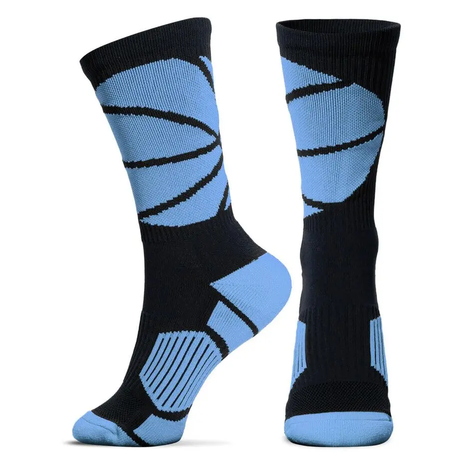 ChalkTalkSPORTS Basketball Socks - Mid Calf - Carolina Blue & Black | Moisture Wicking Athletic Socks for Basketball - main product image