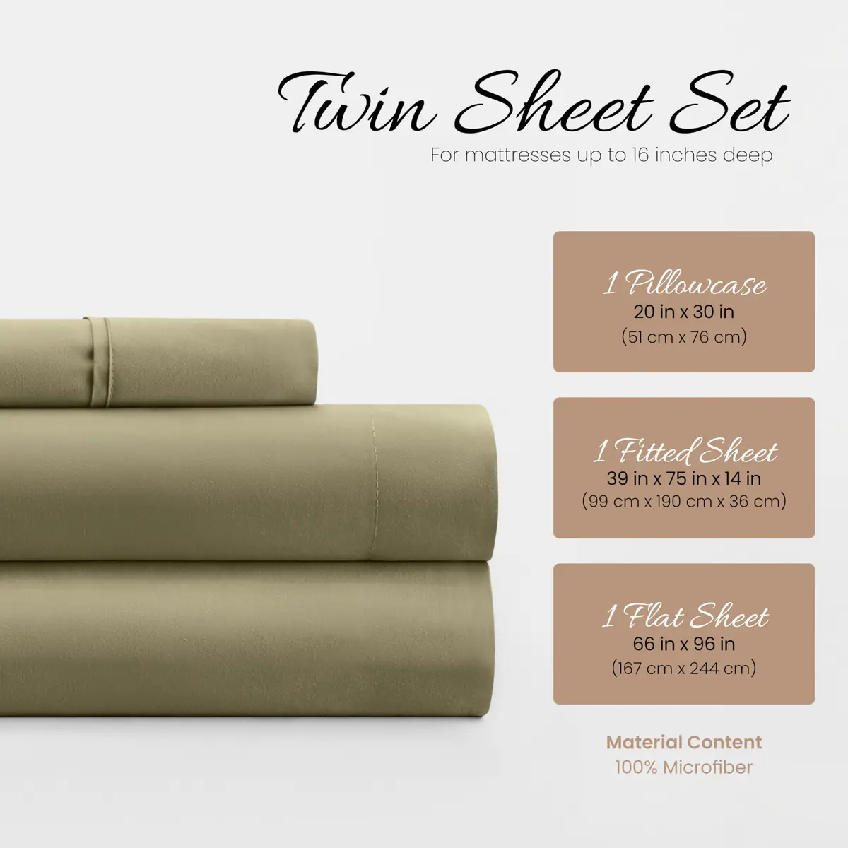 Linen Market Brushed Microfiber Twin Sheet Set 3 Piece – Ultra Soft & Wrinkle-Free, 16" Deep Pocket, Sage - view 2