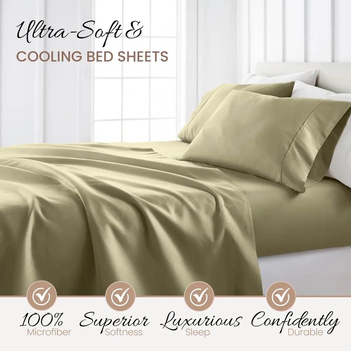 Linen Market Brushed Microfiber Twin Sheet Set 3 Piece – Ultra Soft & Wrinkle-Free, 16" Deep Pocket, Sage - view 3