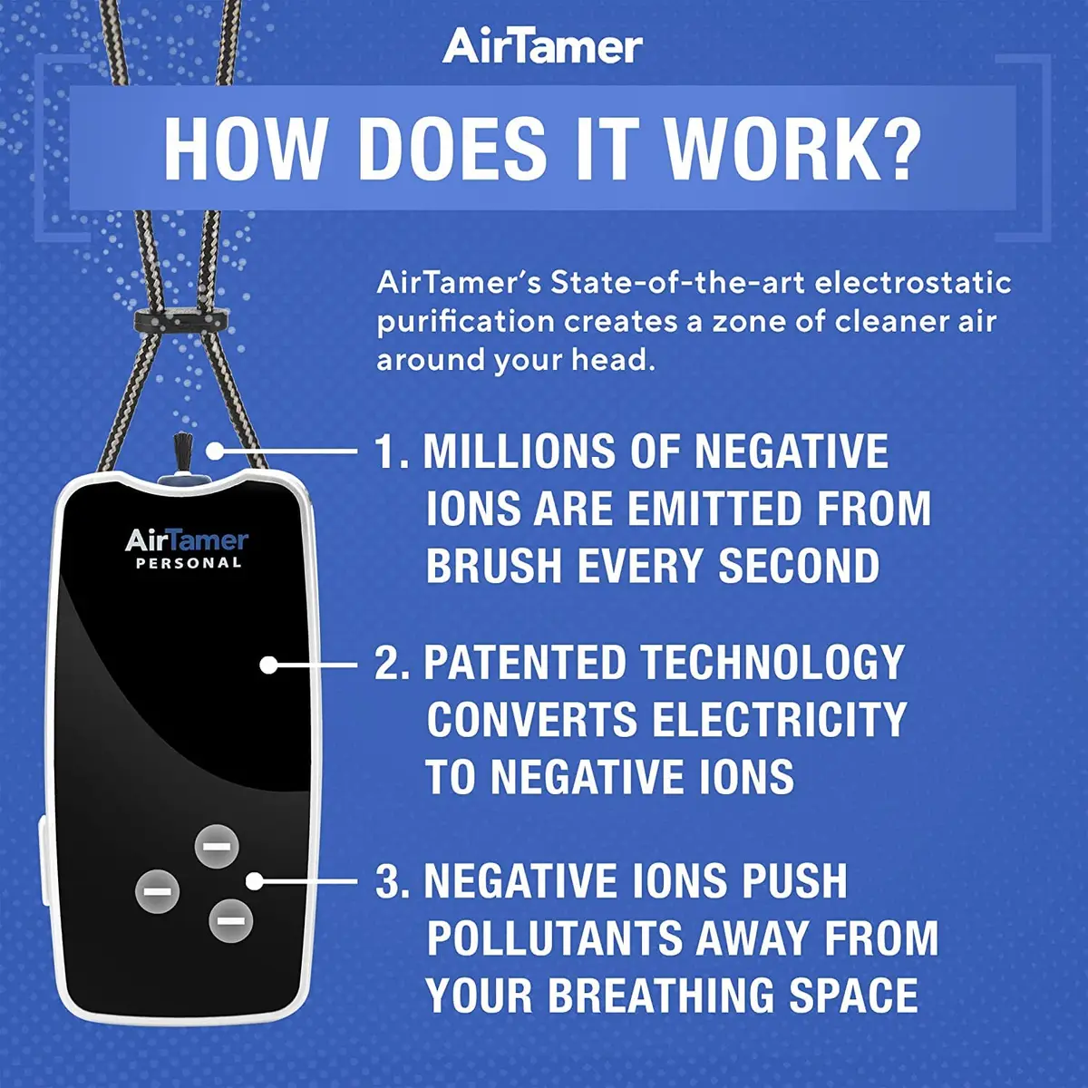 AirTamer A310 Personal Air Purifier Necklace | Ionic Technology for Cleaner Air - view 6