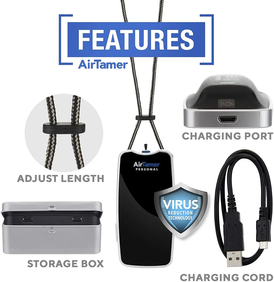 AirTamer A310 Personal Air Purifier Necklace | Ionic Technology for Cleaner Air - view 3