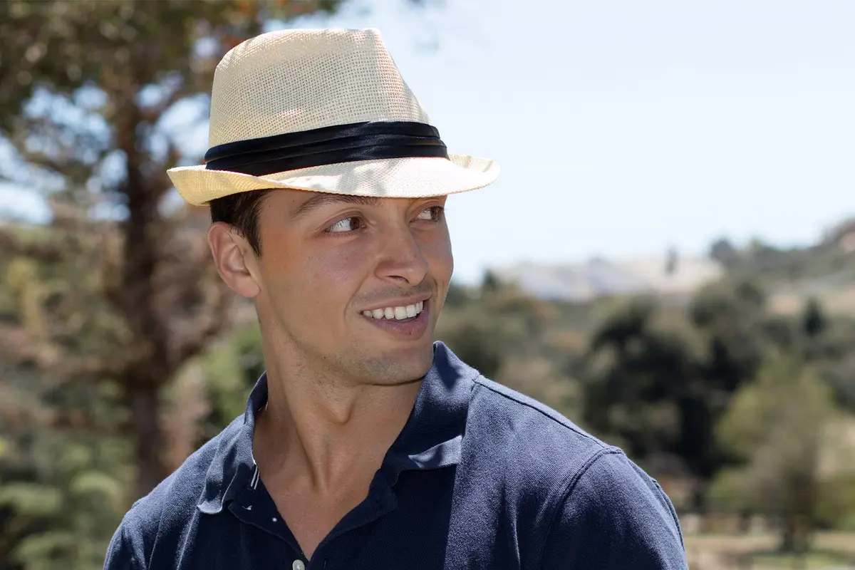 Simplicity Fedora Hat Natural | Summer Sun Short Brim Straw Fedora for Men, Adjustable XL - view 5