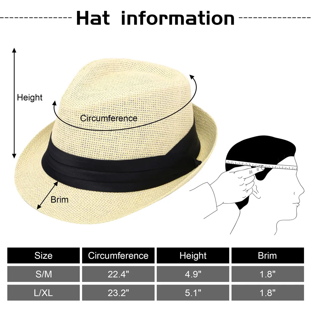 Simplicity Fedora Hat Natural | Summer Sun Short Brim Straw Fedora for Men, Adjustable XL - view 2