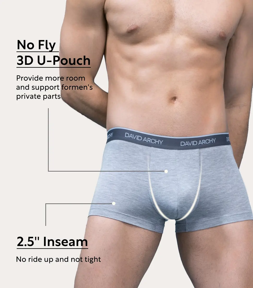 DAVID ARCHY Men's Bamboo Rayon Trunks Underwear Contoured Pouch No Fly | Ultra Soft, Breathable, Moisture Wicking (X-Large) - view 5