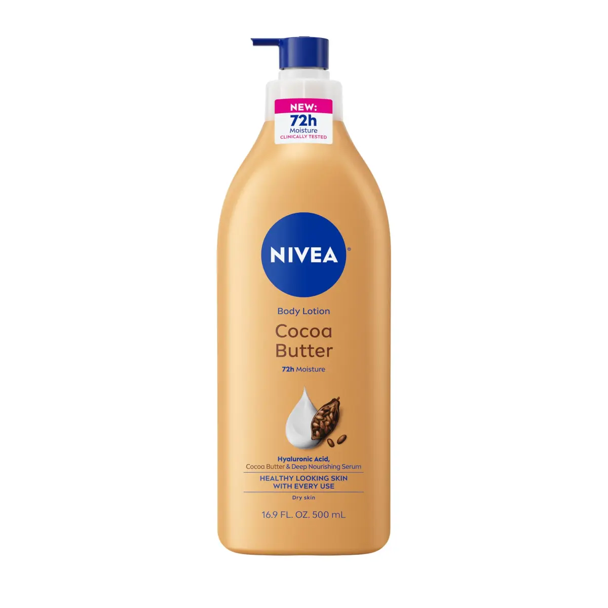 NIVEA Cocoa Butter Body Lotion for Dry Skin with Hyaluronic Acid, 499 ml (16.9 Fl Oz) | 72-Hour Deep Nourishing Moisture - main product image