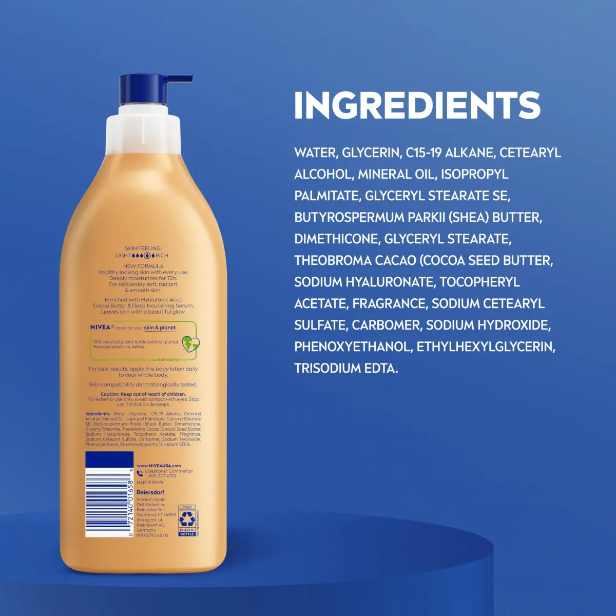 NIVEA Cocoa Butter Body Lotion for Dry Skin with Hyaluronic Acid, 499 ml (16.9 Fl Oz) | 72-Hour Deep Nourishing Moisture - view 9