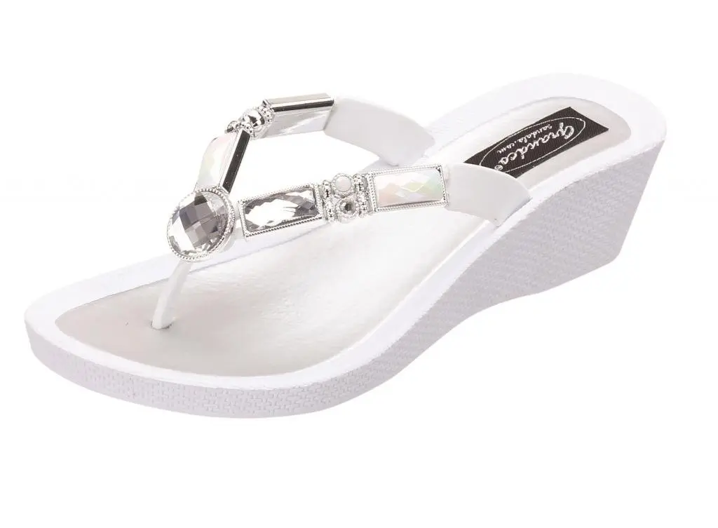 Grandco White Bamboo Wedge Thong Sandal | 7 US Size | Chic & Comfortable (70-120 chars) - main product image