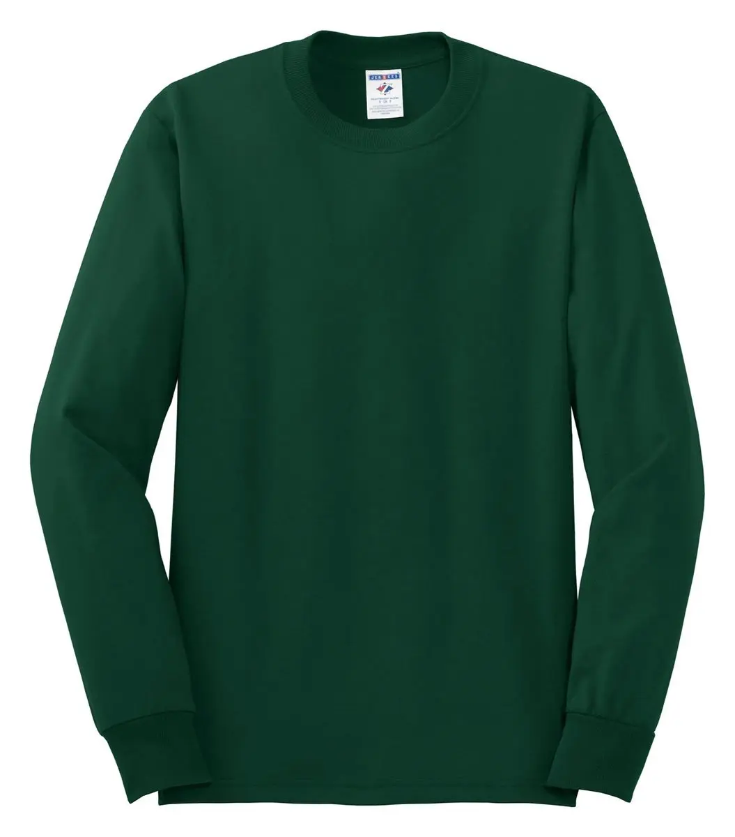 Jerzees Heavyweight Blend 50/50 Long Sleeve T-Shirt | Crew Neck, Cotton-Polyester, Forest Green, Small - main product image