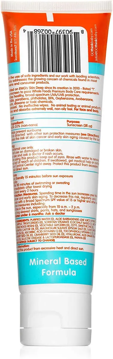 Thinkbaby SPF 50+ Broad Spectrum Organic Sunscreen 3 oz | Water-Resistant, Cruelty-Free - view 2