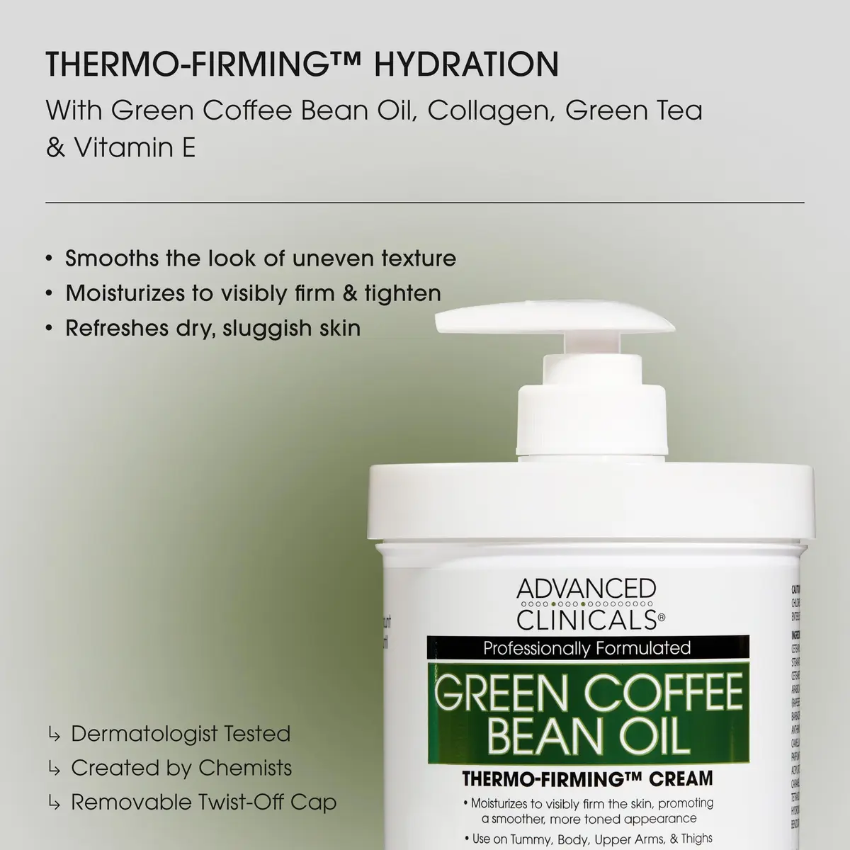 Advanced Clinicals Green Coffee Bean Thermo - Firming Body Lotion 16 Oz | Caffeine & Collagen Moisturizer for Firm, Smooth Skin - view 2