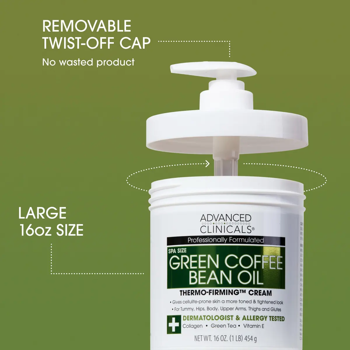 Advanced Clinicals Green Coffee Bean Thermo - Firming Body Lotion 16 Oz | Caffeine & Collagen Moisturizer for Firm, Smooth Skin - view 3