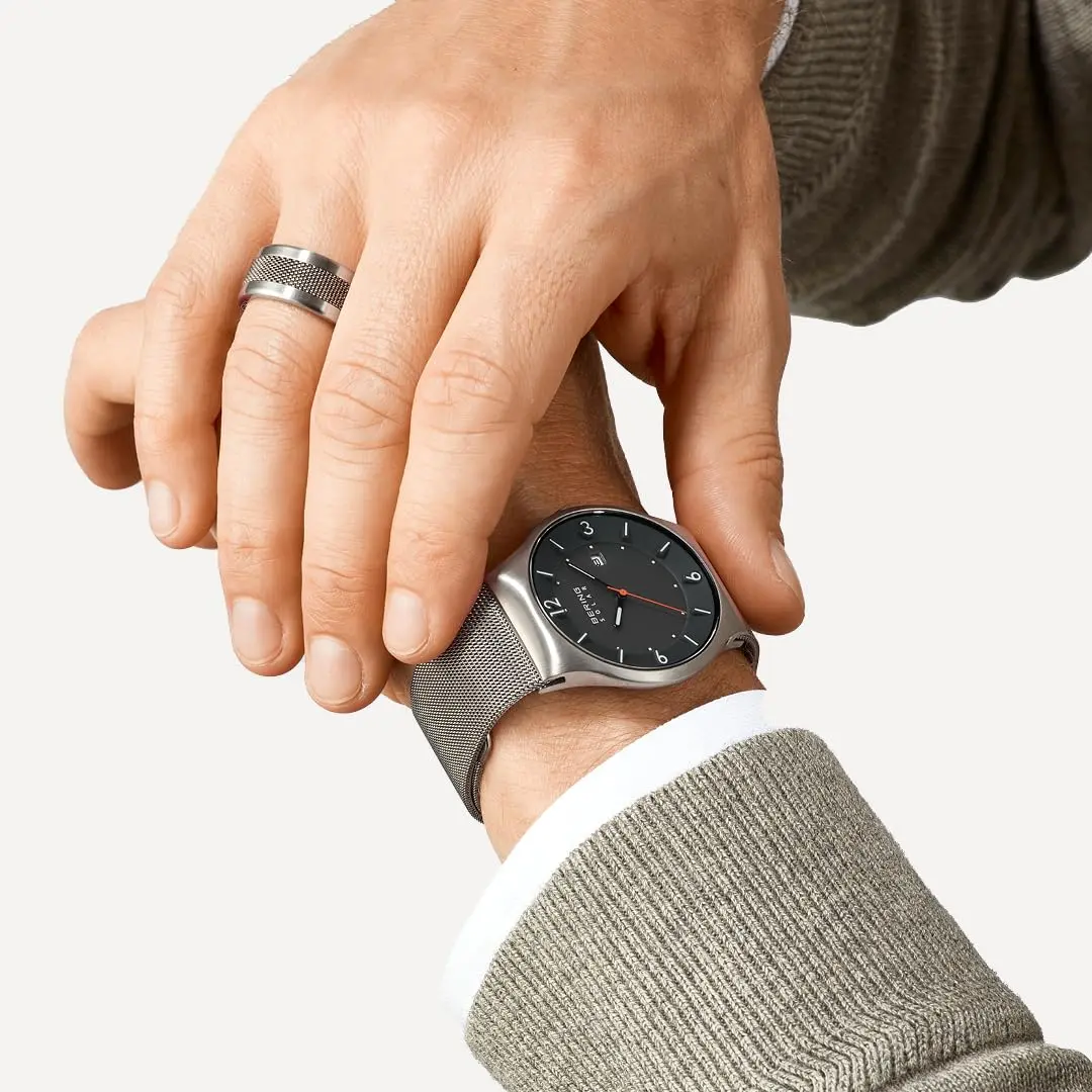BERING Men's Solar Watch, 40 mm Stainless Steel Case & Dial, Milanese Strap, Sapphire Crystal, 5 ATM | Minimalist Scandinavian Design - view 5