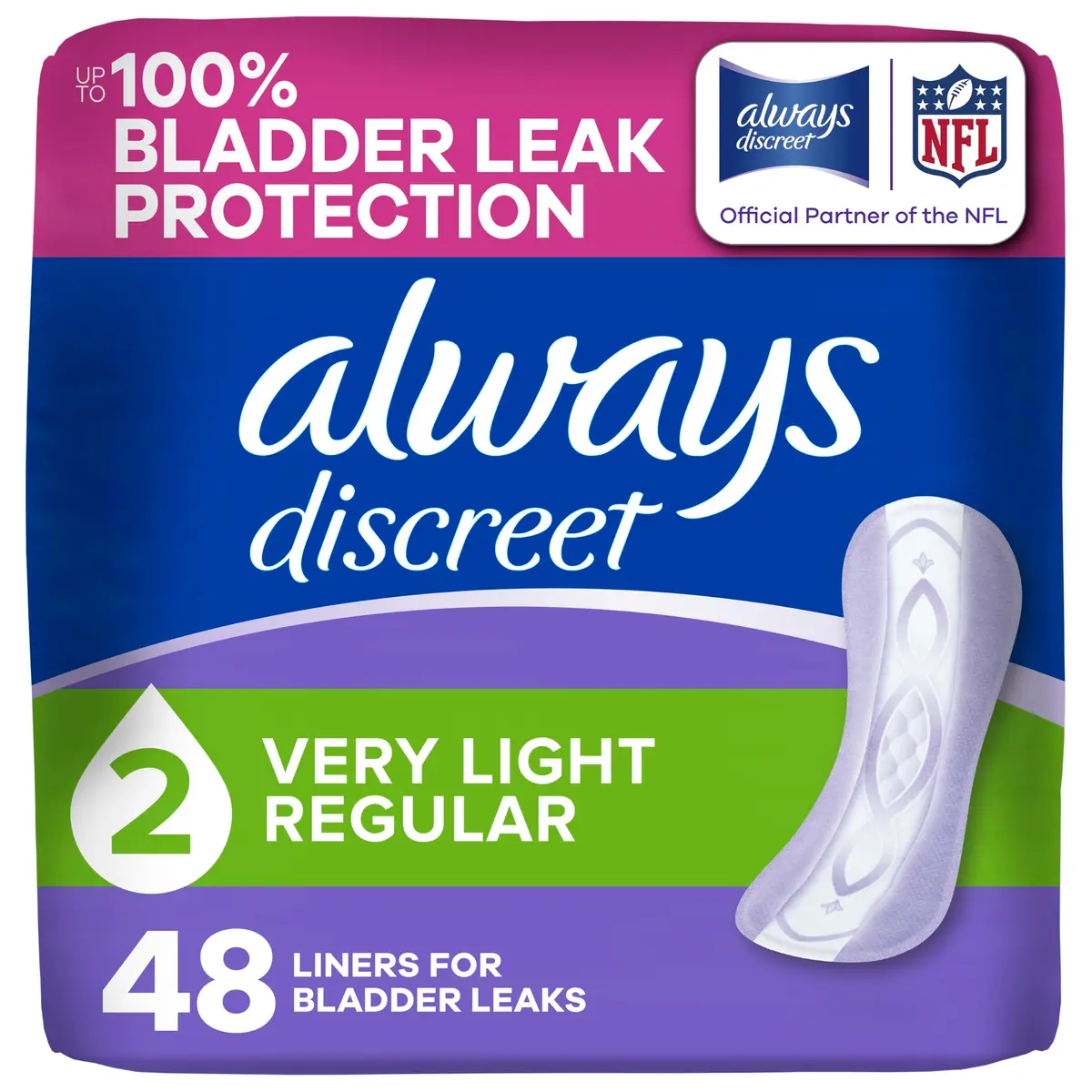 Always Discreet Incontinence Panty Liners for Women Size 2 | Up to 100% Leak-Free Comfort - main product image
