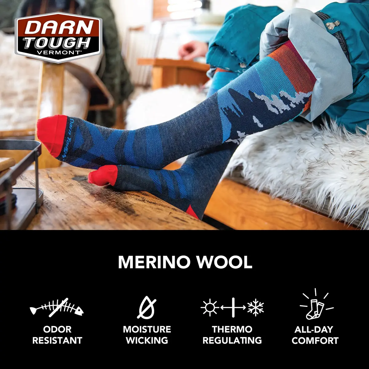 Darn Tough Vermont Men's Captain Stripe Snow Sock Ankle-High Stars & Stripes Small | Midweight Cushion, Seamless, Merino Wool - view 5