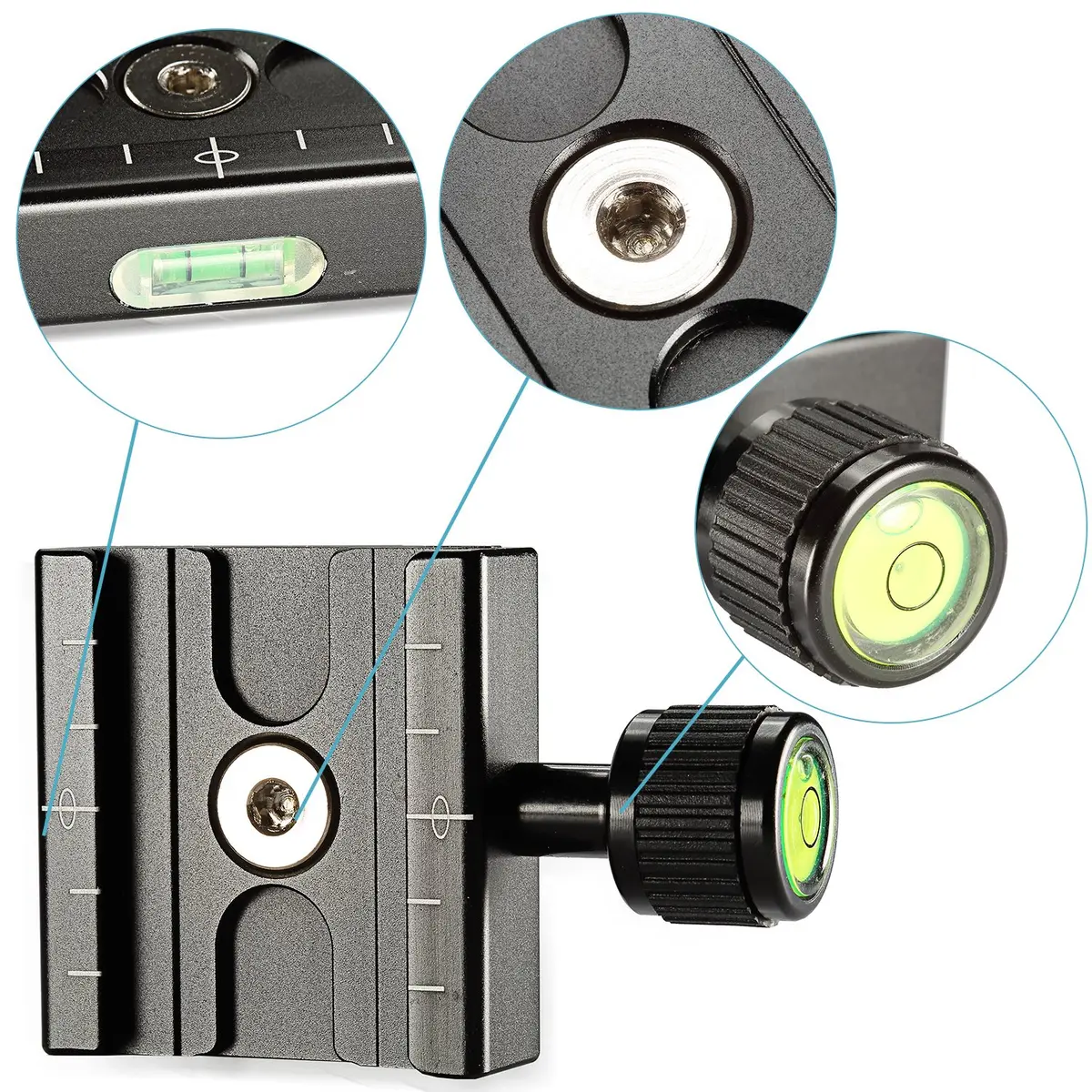 Neewer Aluminium 50mm Quick Release Plate QR Clamp 3/8-inch with 1/4-inch Adapter and Built-in Bubble Level | Durable Camera Support Accessory - view 6
