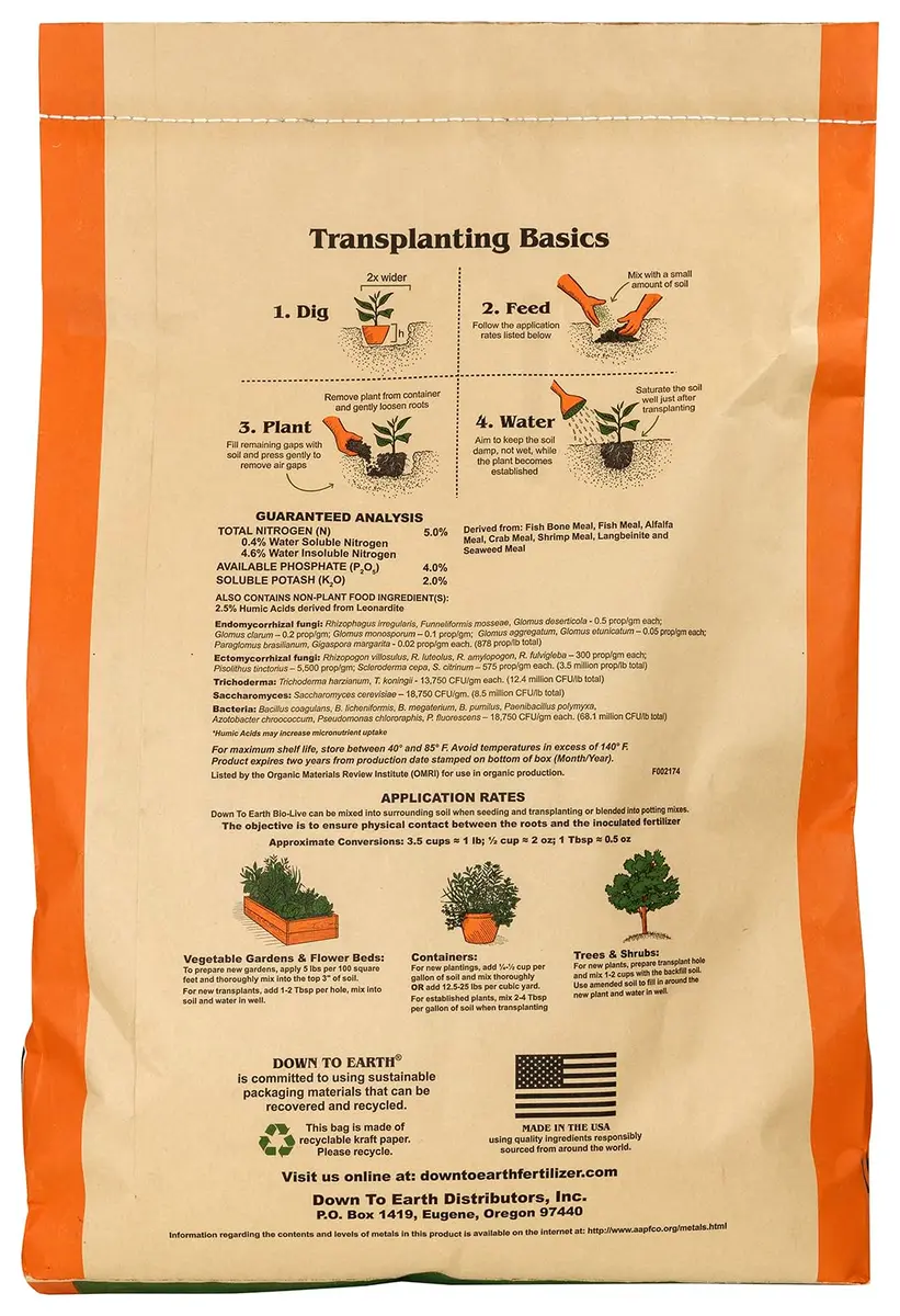 Down To Earth All Natural Fertilizers Organic Bio-Live 25 lb | Organic Bio-Fertilizer with Beneficial Microbes - view 2