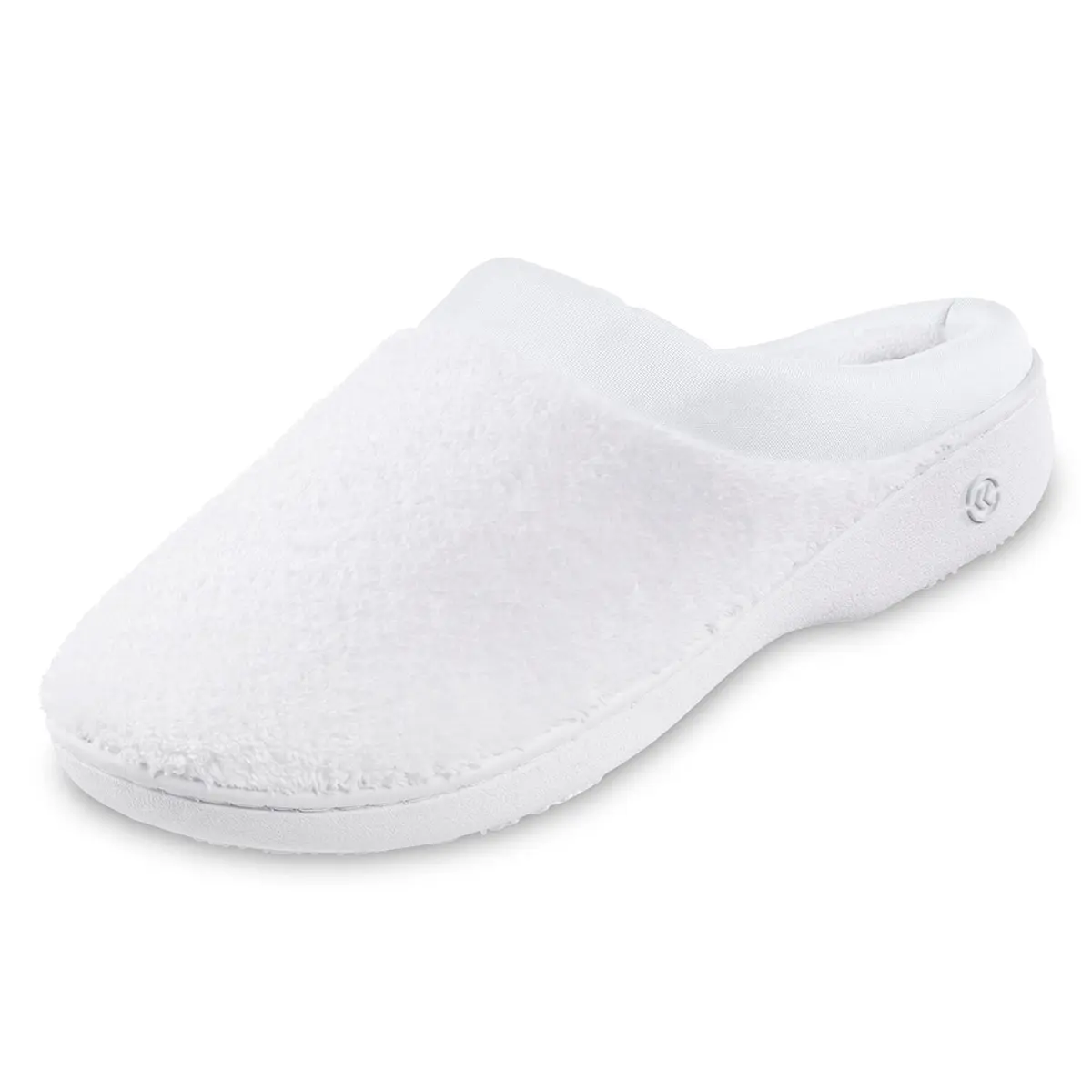 isotoner Women's Indoor/Outdoor Slip-on Terry and Satin Clog Slippers with Memory Foam Comfort, White, 8.5-9 | All-Day Support & Versatility - main product image