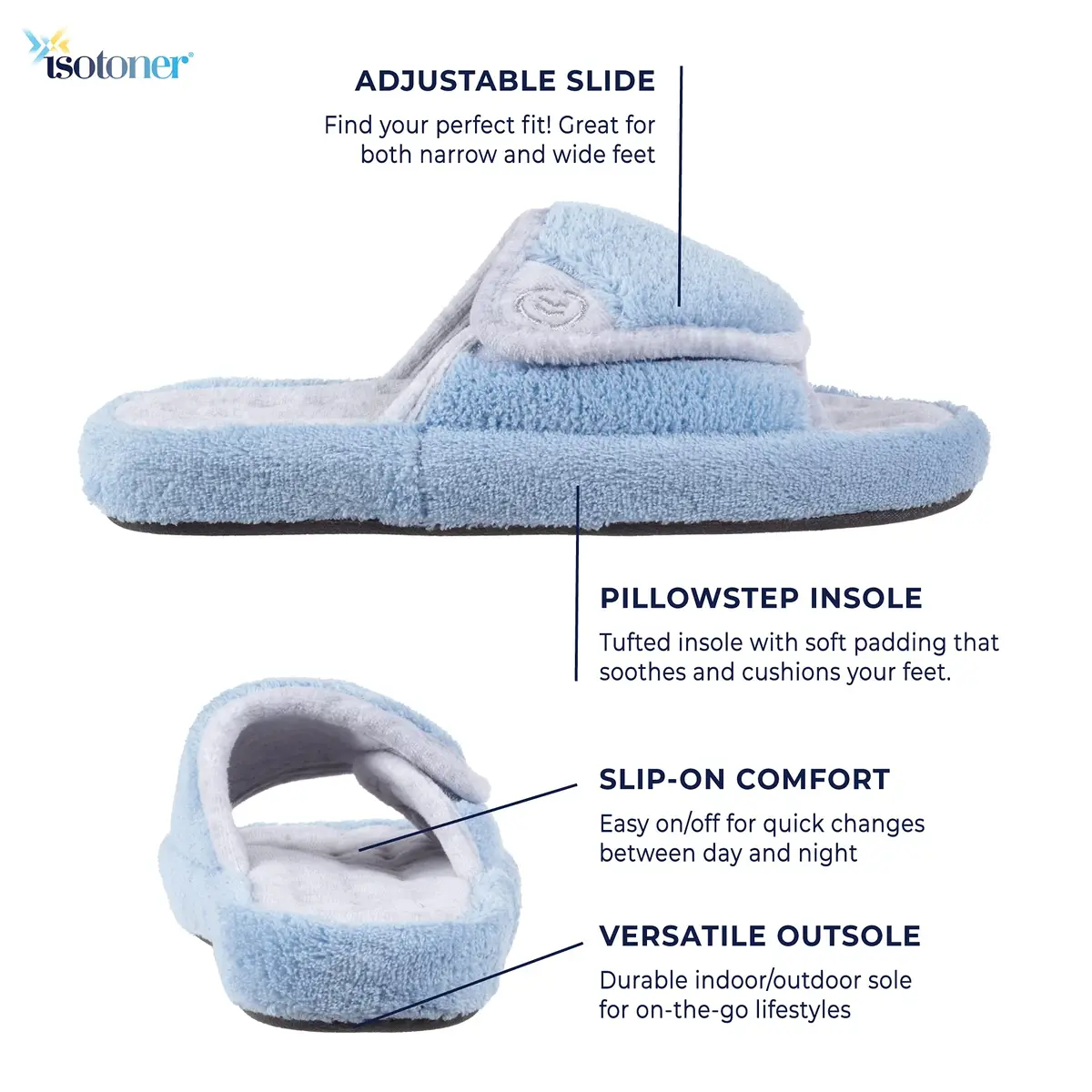 isotoner Women's Indoor/Outdoor Slip-on Terry Spa Slide Slippers 6.5-7 | Memory Foam Comfort & Adjustable Fit - view 3