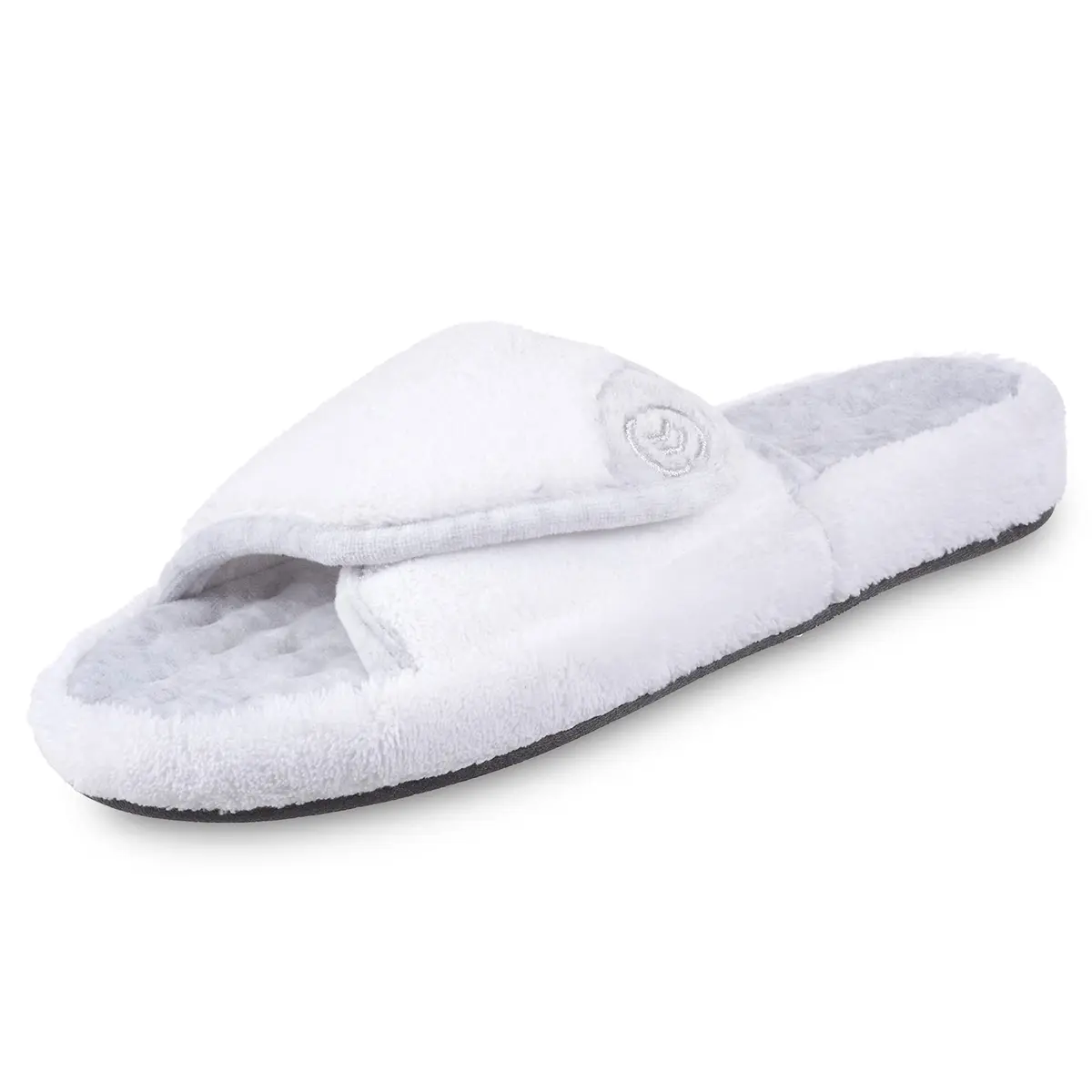 isotoner Women's Indoor/Outdoor Slip-on Terry Spa Slide Slippers with Memory Foam, White, 6.5-7 | All-day comfort with adjustable fit - main product image