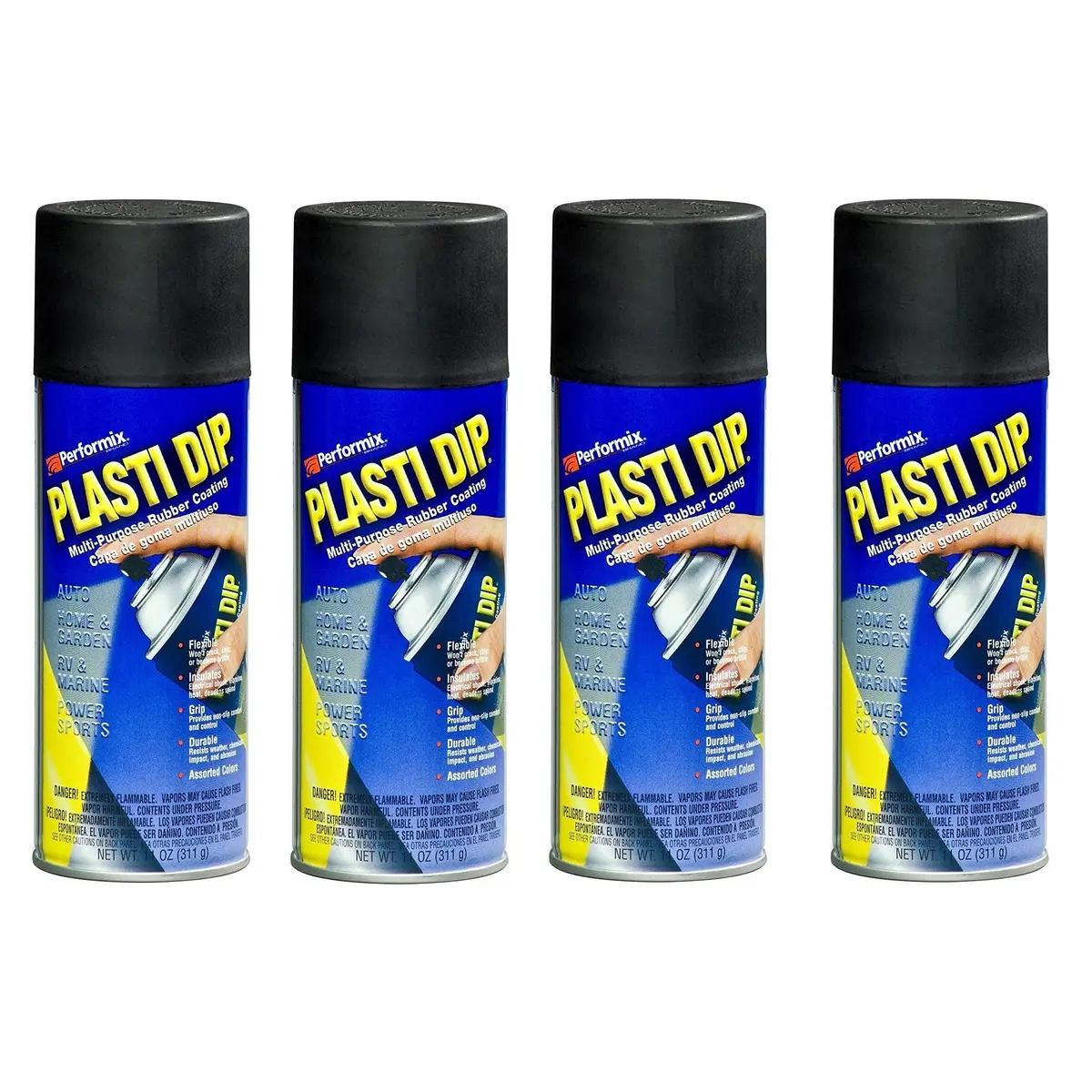 DipYourCar Plasti Dip 11203 Black Rubber Spray Wheel Kit | Flexible, Easy to Remove, 11oz (4 Pack) - main product image