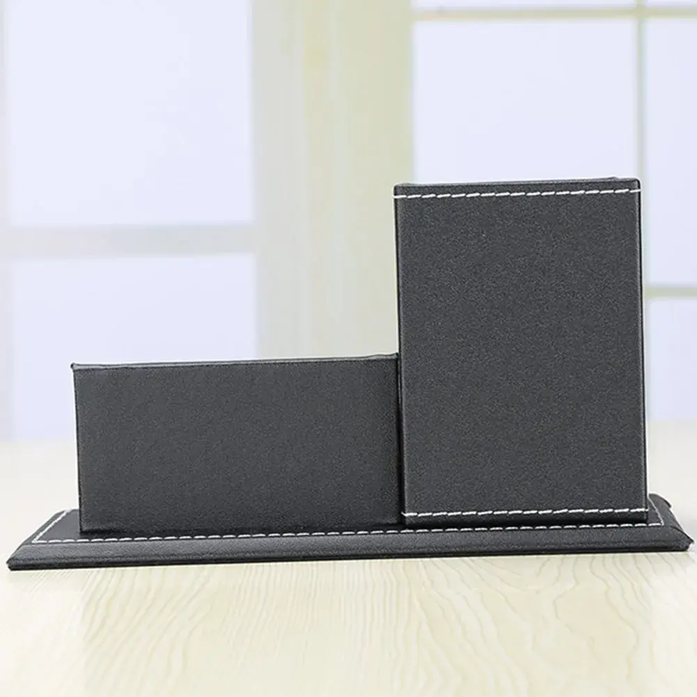 KINGFOM PU Leather Desk Organizer with Card Stand, Black | Holds 20 Pens & 60 Cards - view 5