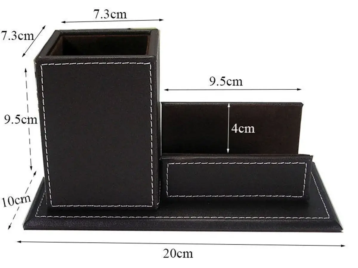 KINGFOM PU Leather Desk Organizer with Card Stand, Black | Holds 20 Pens & 60 Cards - view 3