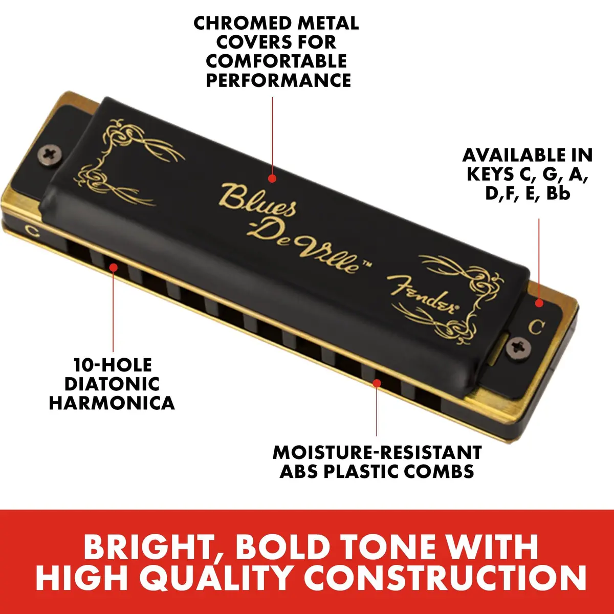 Fender Blues Deville Harmonica Key of Bb | Rich Tone Phosphor Bronze Reeds - view 2