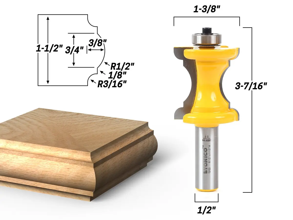 Yonico Router Bits Bullnose & Cove Molding 1-1/2-Inch | Micro-Grain Tungsten Carbide, 1/2" Shank, Durable Edge Treatment - view 2